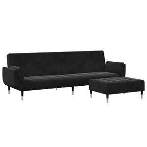 vidaXL B&auml;ddsoffa 2-sits med fotpall svart sammet