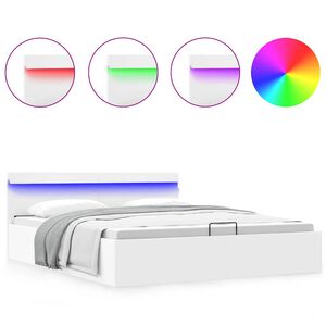 vidaXL S&auml;ngram hydraulisk f&ouml;rvaring utan madrass LEDs vit 180x200 cm