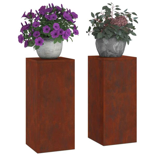 vidaXL V&auml;xtst&auml;ll 2 pcs Rostig 24 x 24 x 55 cm V&auml;derbest&auml;ndig st&aring;l
