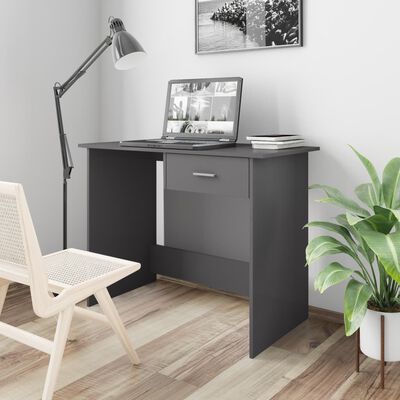 vidaXL Skrivbord grå högglans 100x50x76 cm konstruerat trä