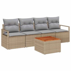vidaXL Tr&auml;dg&aring;rdsoffset med kudde 5 pcs Beige konstrotting