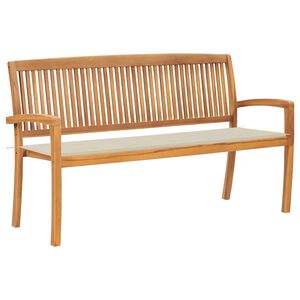 vidaXL Stapelbar tr&auml;dg&aring;rdsb&auml;nk med dyna 159 cm massiv teak