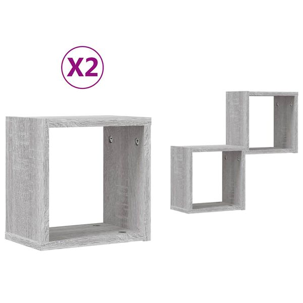 vidaXL V&auml;gg hyllor 2 pcs Gr&aring; 26 x 15 x 26 cm Konstruerat tr&auml;