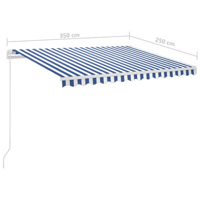vidaXL Markis med stolpar automatisk infällbar 3,5x2,5 m blå och vit