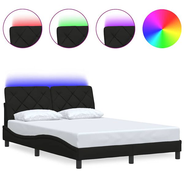 vidaXL Bed Frame with LED without Mattress Black 140x200 cm Fabric