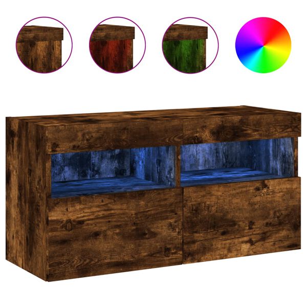 vidaXL Väggmonterad tv-bänk LED rökfärgad ek 80x30x40 cm