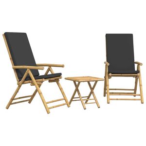 vidaXL Caf&eacute;stolar hopf&auml;llbara med m&ouml;rkgr&aring; kuddar 3 st bambu