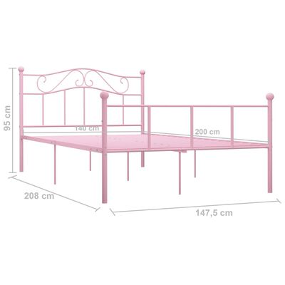 vidaXL Sängram rosa metall 140x200 cm