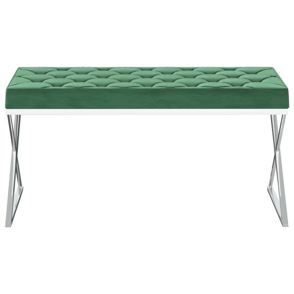 vidaXL B&auml;nk 97 cm m&ouml;rkgr&ouml;n sammet och rostfritt st&aring;l