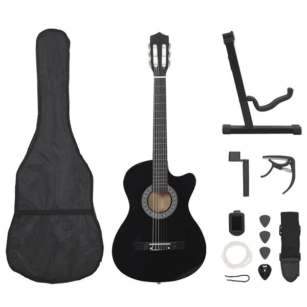 vidaXL Gitarr 12 delar med 6 strängar western svart 38"