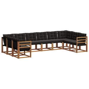 vidaXL Utomhussoffset med kudde 10 pcs Naturlig och svart