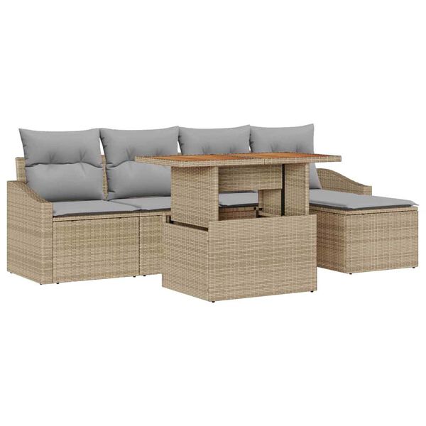 vidaXL Tr&auml;dg&aring;rdsoffset med lagring 6 pcs Beige Poly rattan