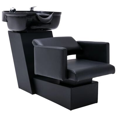vidaXL Schamponeringsstol med handfat svart 129x59x82 cm konstläder