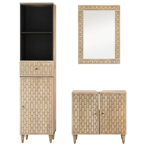 vidaXL Badrumsm&ouml;bler 3 delar massivt mangotr&auml;