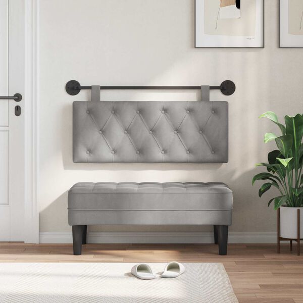 vidaXL H&auml;ngande Huvudgavel V&auml;ggmonterad Ljusgr&aring; 110 x 55 x 7 cm Sammet