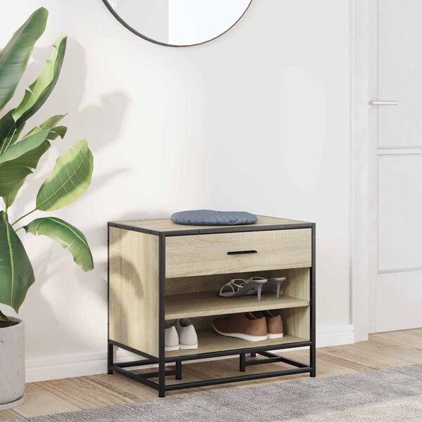 vidaXL Skobänk sonoma-ek 60x40x53,5 cm konstruerat trä och metall