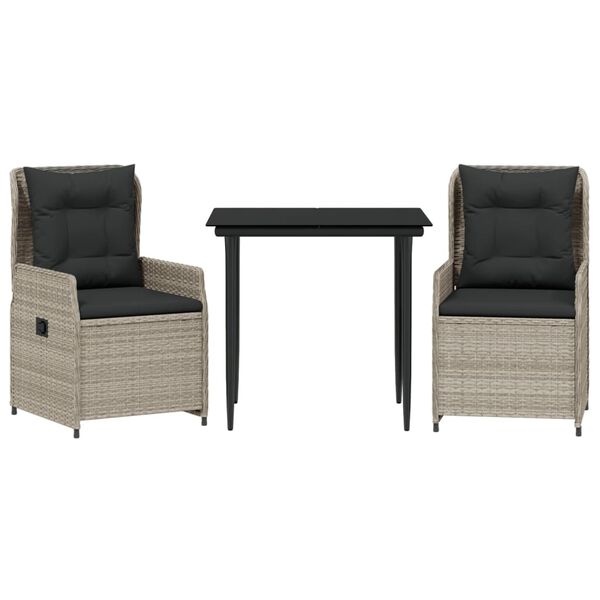 vidaXL Matgrupp f&ouml;r tr&auml;dg&aring;rden med dynor 3 delar ljusgr&aring; konstrottning