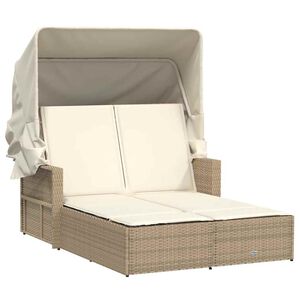 vidaXL Dubbel sols&auml;ng med tak och dynor beige konstrotting