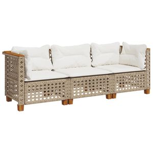 vidaXL Tr&auml;dg&aring;rdssoffa 3-sits med dynor konstrotting beige