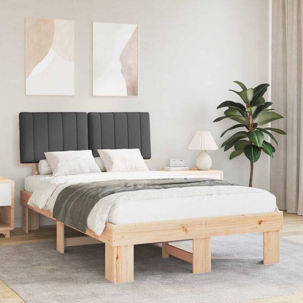 vidaXL S&auml;ngram med Kl&auml;dd Huvudgavel M&ouml;rkgr&aring; 120 x 190 cm Massiv furu