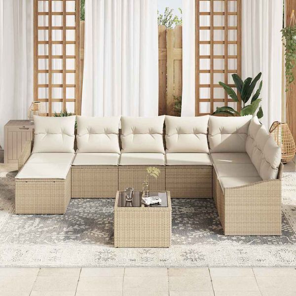 vidaXL Soffset med kudde 9 pcs Beige konstrotting