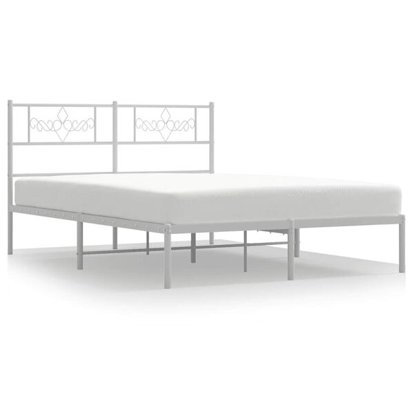 vidaXL Sängram med huvudgavel metall vit 135x190 cm