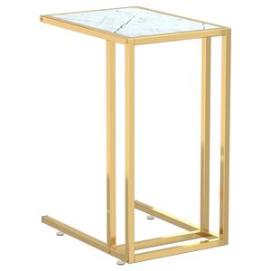 vidaXL Sidobord till datorbord vit marmor 50x35x65 cm h&auml;rdat glas