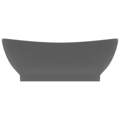 vidaXL Ovalt handfat med bräddavlopp matt mörkgrå 58,5x39 cm keramik
