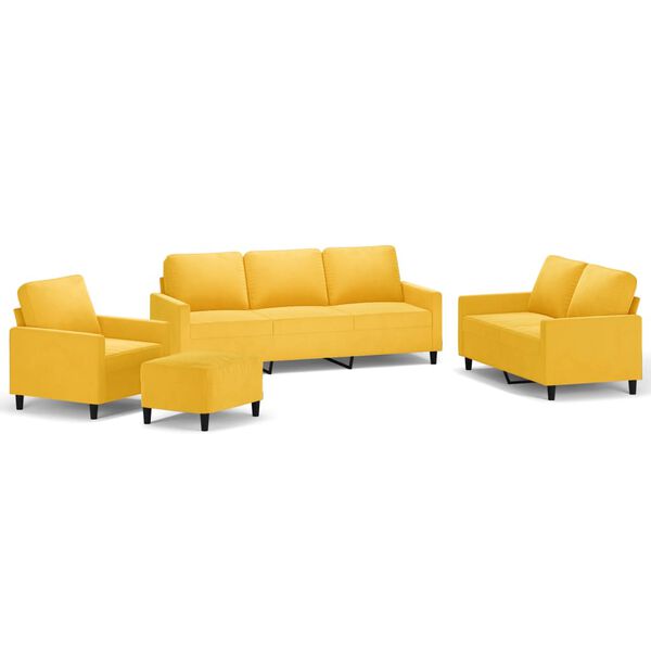 vidaXL Soffgrupp med dynor 4 delar gul sammet