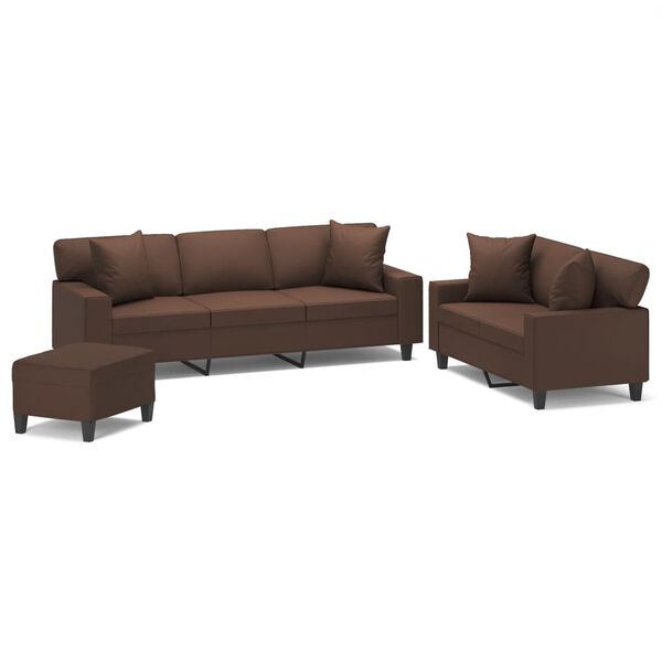 vidaXL Soffgrupp med kuddar&dynor 3 delar brun konstl&auml;der