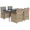 vidaXL Matgrupp f&ouml;r tr&auml;dg&aring;rden med dynor 5 delar beige konstrotting
