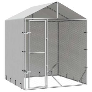 vidaXL Hundg&aring;rd med tak silver 2x2x2,5 m galvaniserat st&aring;l