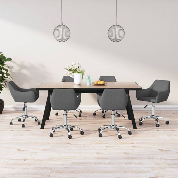 vidaXL Snurrbara matstolar 6 st m&ouml;rkgr&aring; tyg