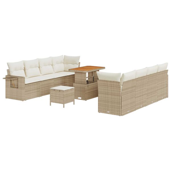 vidaXL Tr&auml;dg&aring;rdsoffset med kudde 11 pcs Beige Poly rattan