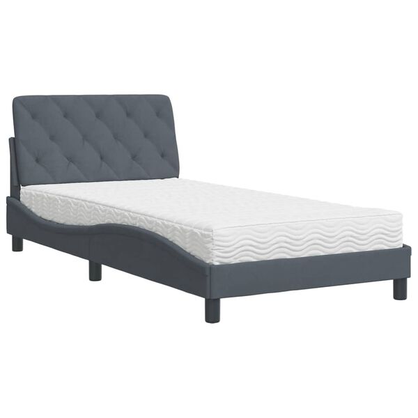 vidaXL Bed with Mattress Dark Grey 100x200 cm Velvet