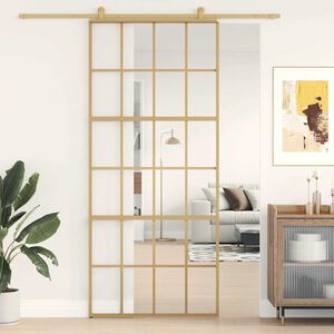 vidaXL Skjutd&ouml;rr guld 90x205 cm klart ESG-glas och aluminium