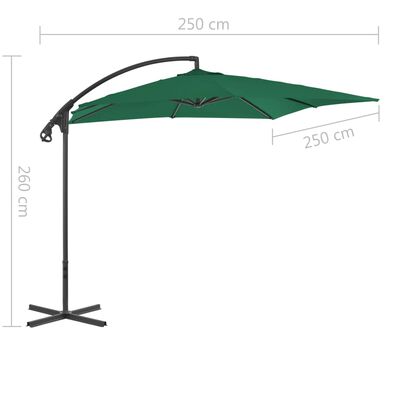 vidaXL Frihängande parasoll med stålstång 250x250 cm grön