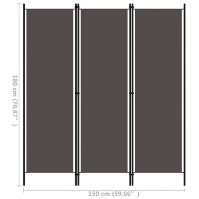vidaXL Rumsavdelare 3 paneler antracit 150x180 cm