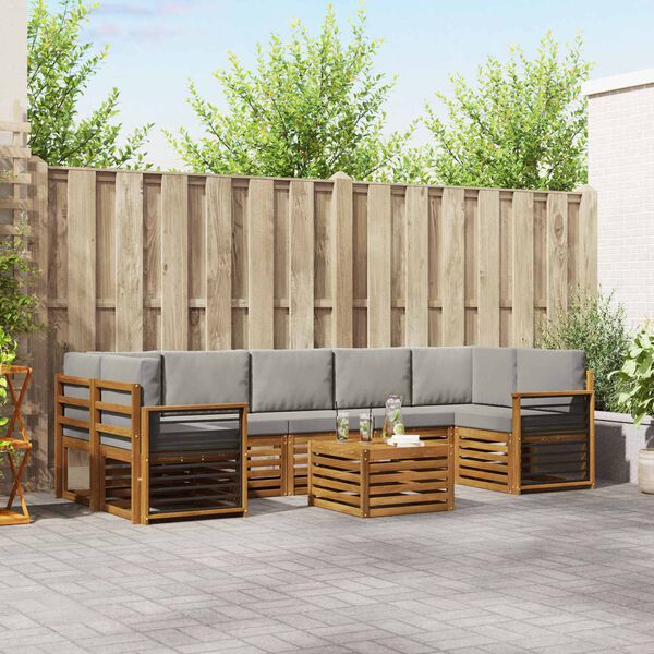 vidaXL Soffgrupper 8 pcs Naturlig och Ljus Gr&aring; Massivt Akaciatr&auml;