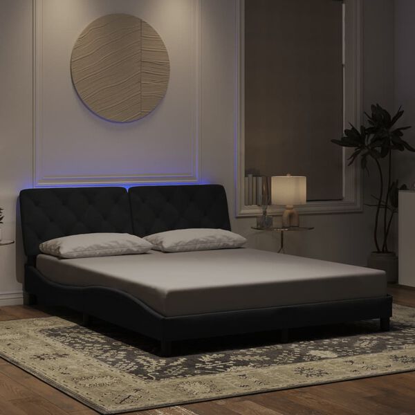 vidaXL Bed Frame with LED without Mattress Black 160x200 cm Velvet