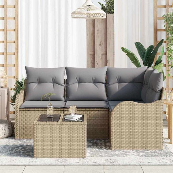 vidaXL Trädgårdsoffset med kudde 5 pcs Beige Poly rattan