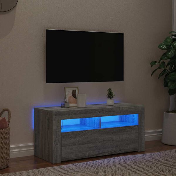 vidaXL Tv-bänk med LED-belysning grå sonoma 90x35x40 cm