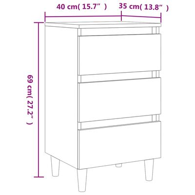 vidaXL Sängbord med ben i massivt trä 2 st betonggrå 40x35x69 cm
