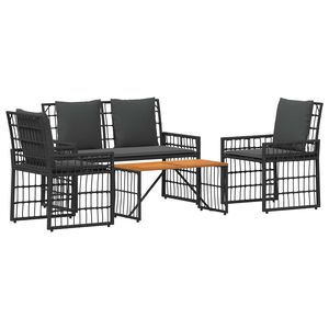 vidaXL Utem&ouml;belset 4 st Svart och M&ouml;rkgr&aring; St&aring;l och poly rattan