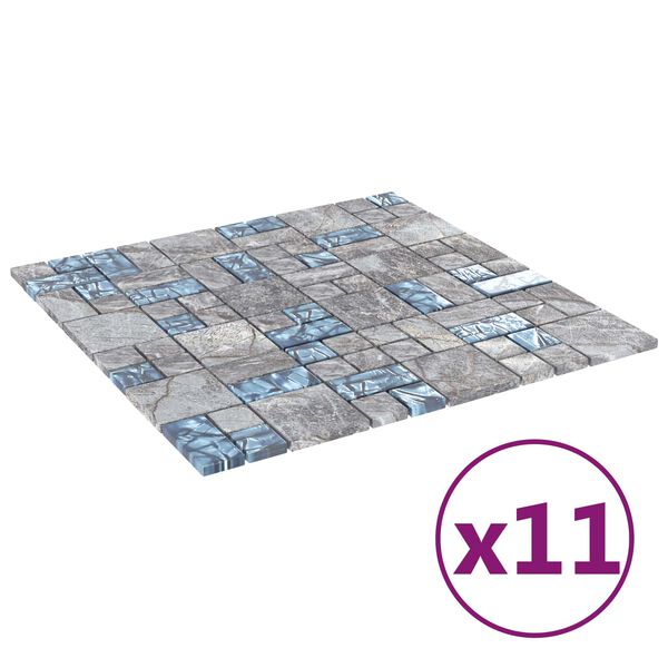 vidaXL Mosaikplattor 11 pcs Gr&aring; och Bl&aring; 50 x 50 cm Glas