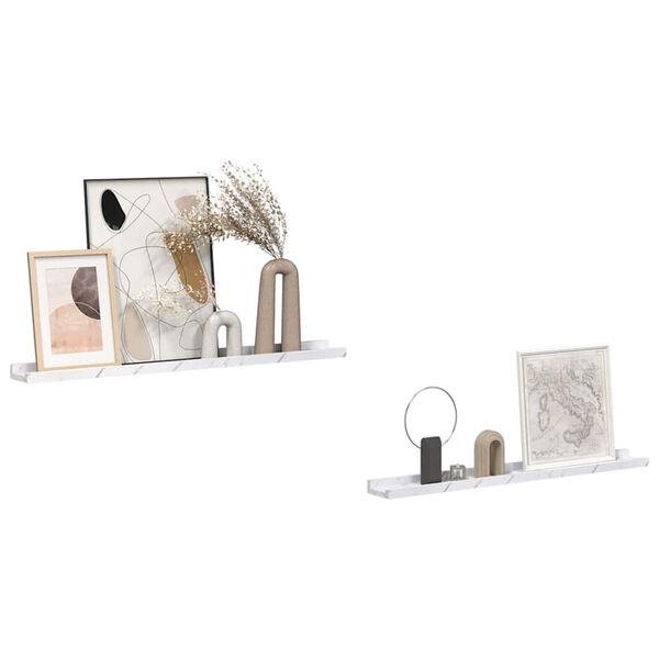 vidaXL V&auml;gg hylla 2 pcs Vit marmor 80 x 9 x 3 cm Konstruerat tr&auml;