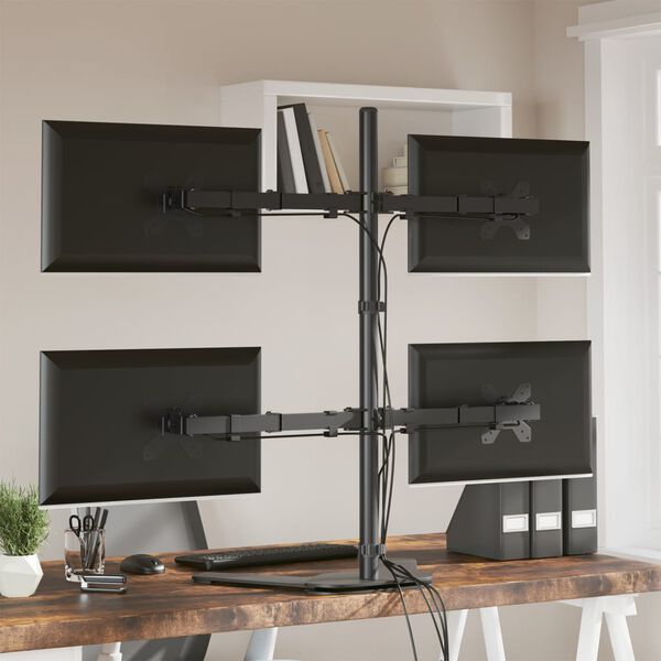 vidaXL Skärmfäste för 4 skärmar svart stål VESA 75/100 mm