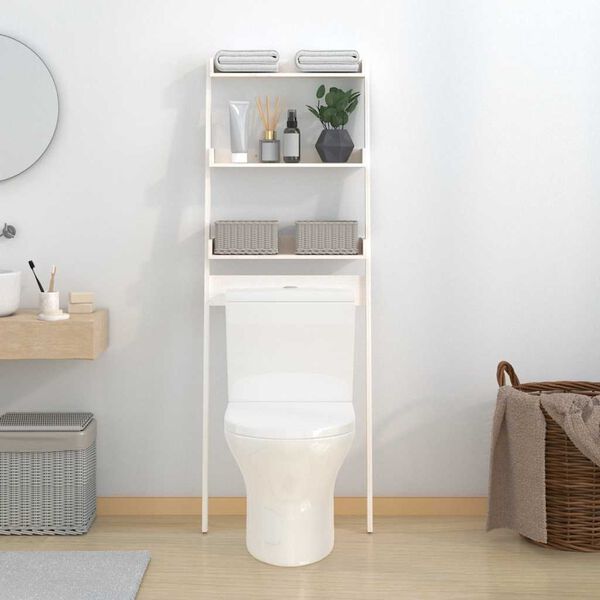 vidaXL Badrumshylla vit 63,5x32x179 cm massiv furu