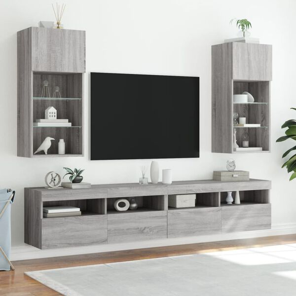 vidaXL TV-b&auml;nk med LED-belysning 2 st gr&aring; sonoma 40,5x30x90 cm
