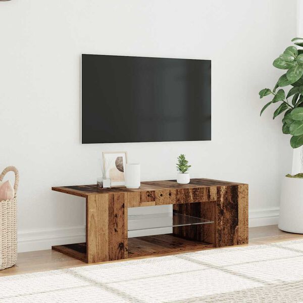 vidaXL TV-b&auml;nk med LED-lampor &aring;ldrat tr&auml; 90x39x30 cm konstruerat tr&auml;